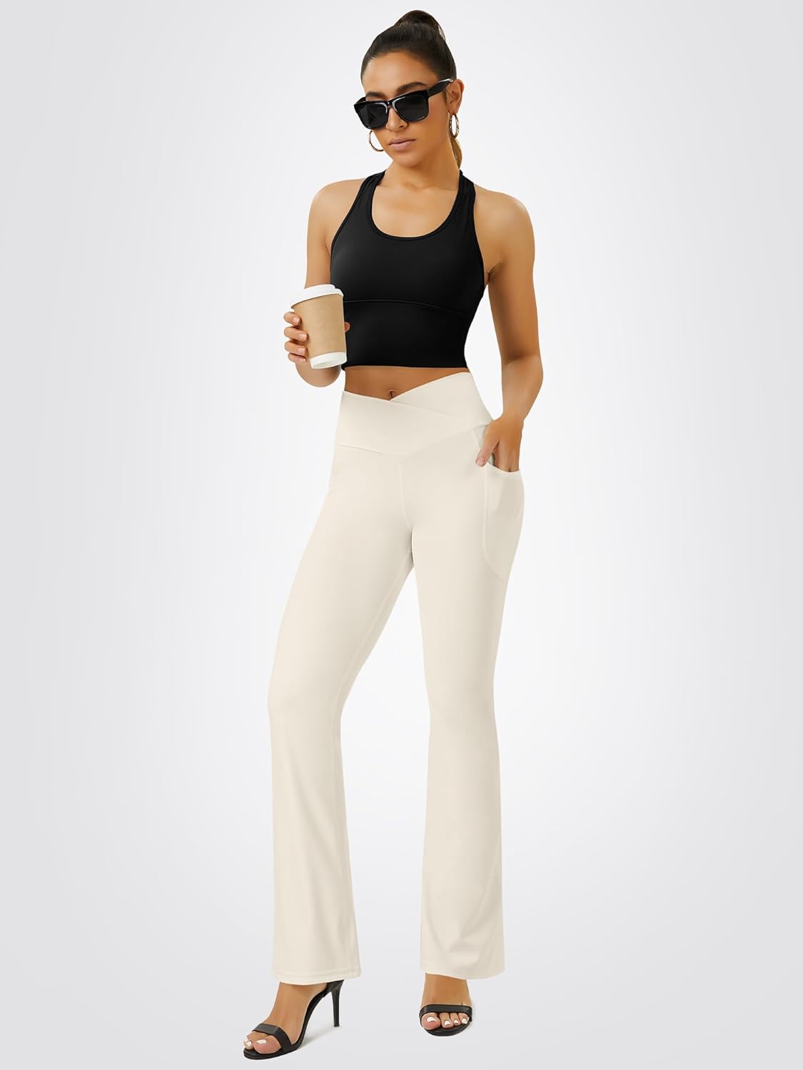 Yoga Pants Women, Flare Leggings for Women with Pockets Crossover High Waisted Bootcut Yoga Pants