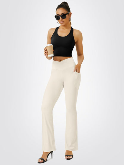 Yoga Pants Women, Flare Leggings for Women with Pockets Crossover High Waisted Bootcut Yoga Pants