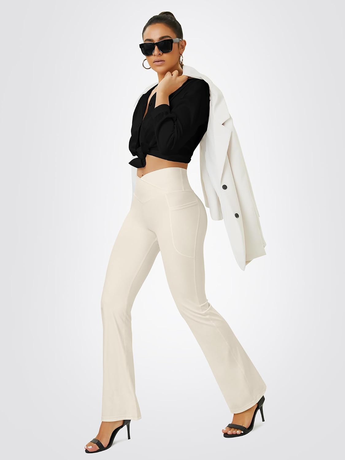 Yoga Pants Women, Flare Leggings for Women with Pockets Crossover High Waisted Bootcut Yoga Pants