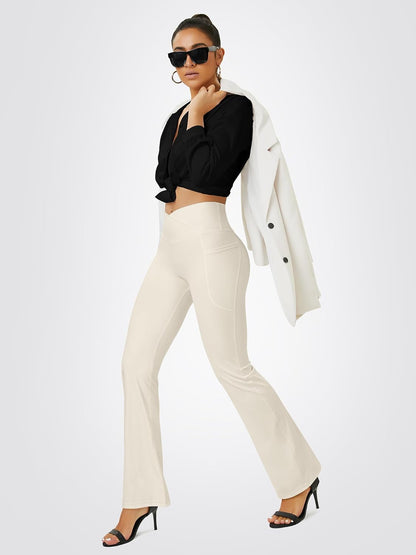 Yoga Pants Women, Flare Leggings for Women with Pockets Crossover High Waisted Bootcut Yoga Pants