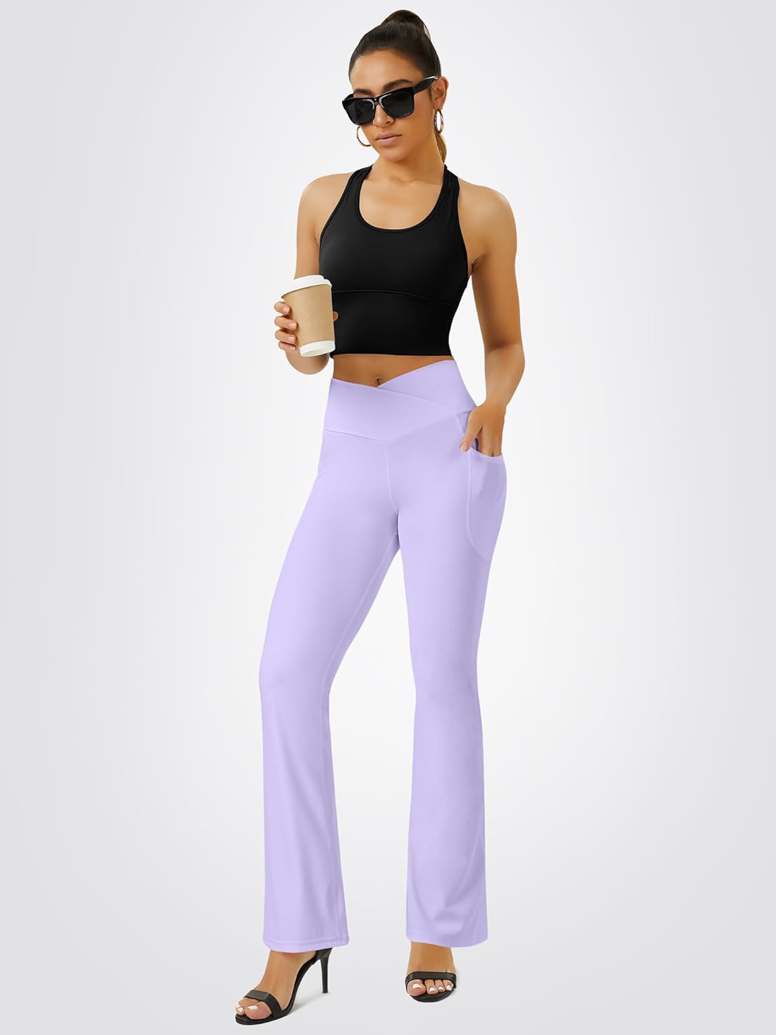 Yoga Pants Women, Flare Leggings for Women with Pockets Crossover High Waisted Bootcut Yoga Pants