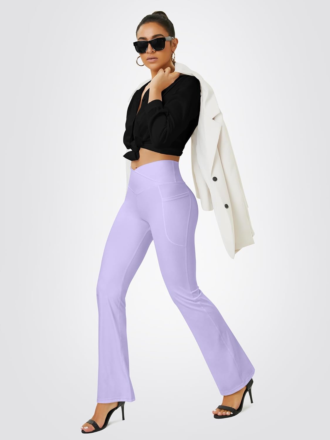 Yoga Pants Women, Flare Leggings for Women with Pockets Crossover High Waisted Bootcut Yoga Pants