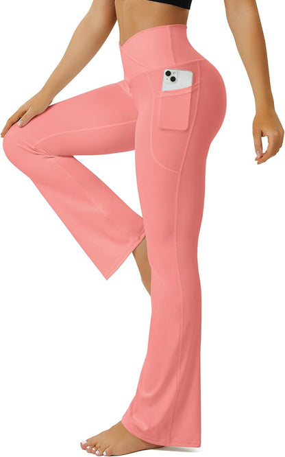 Yoga Pants Women, Flare Leggings for Women with Pockets Crossover High Waisted Bootcut Yoga Pants