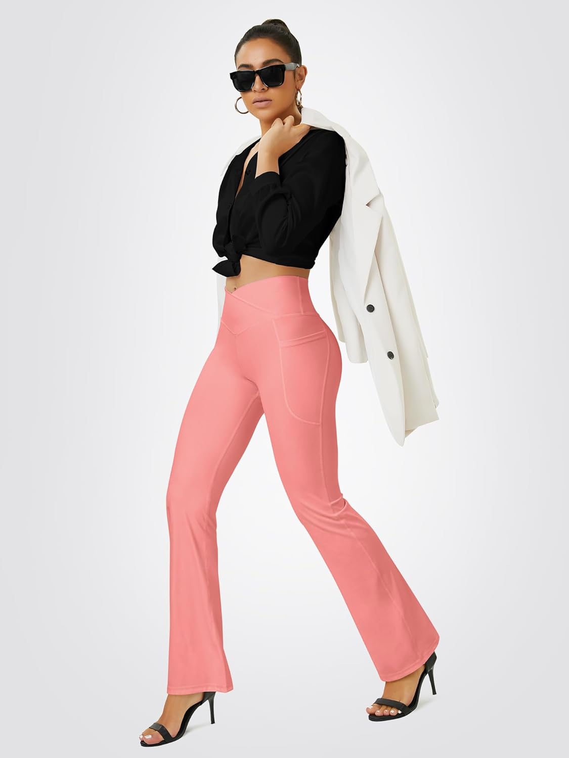 Yoga Pants Women, Flare Leggings for Women with Pockets Crossover High Waisted Bootcut Yoga Pants