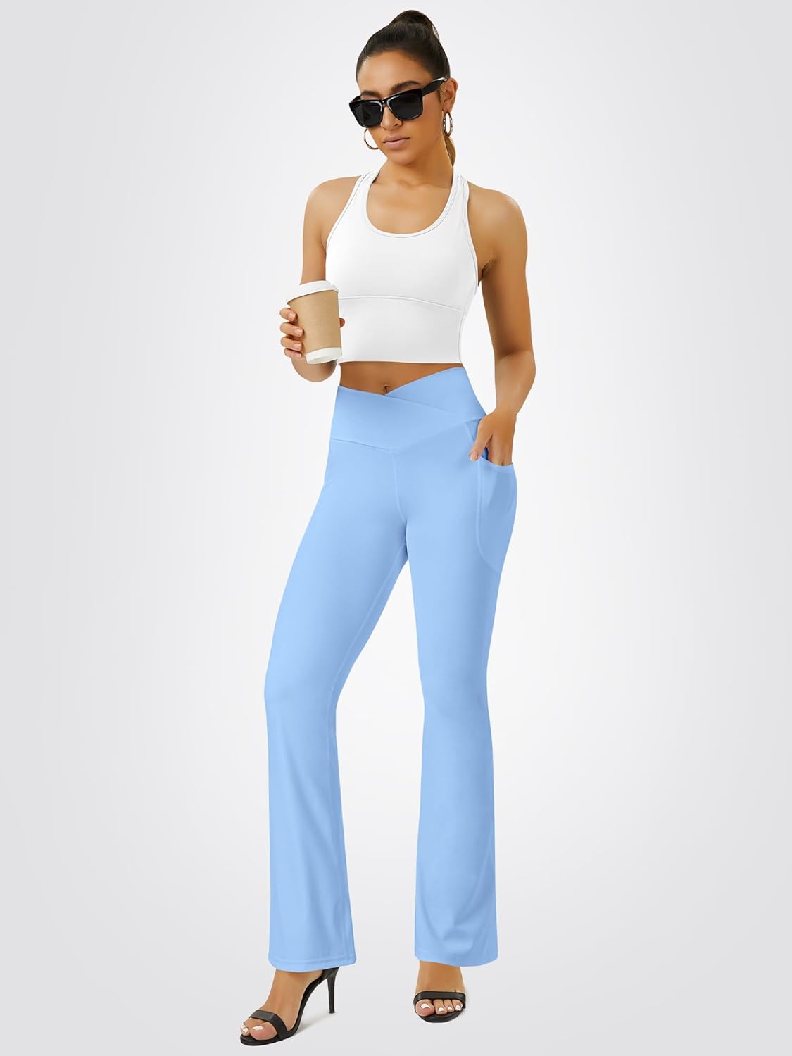 Yoga Pants Women, Flare Leggings for Women with Pockets Crossover High Waisted Bootcut Yoga Pants