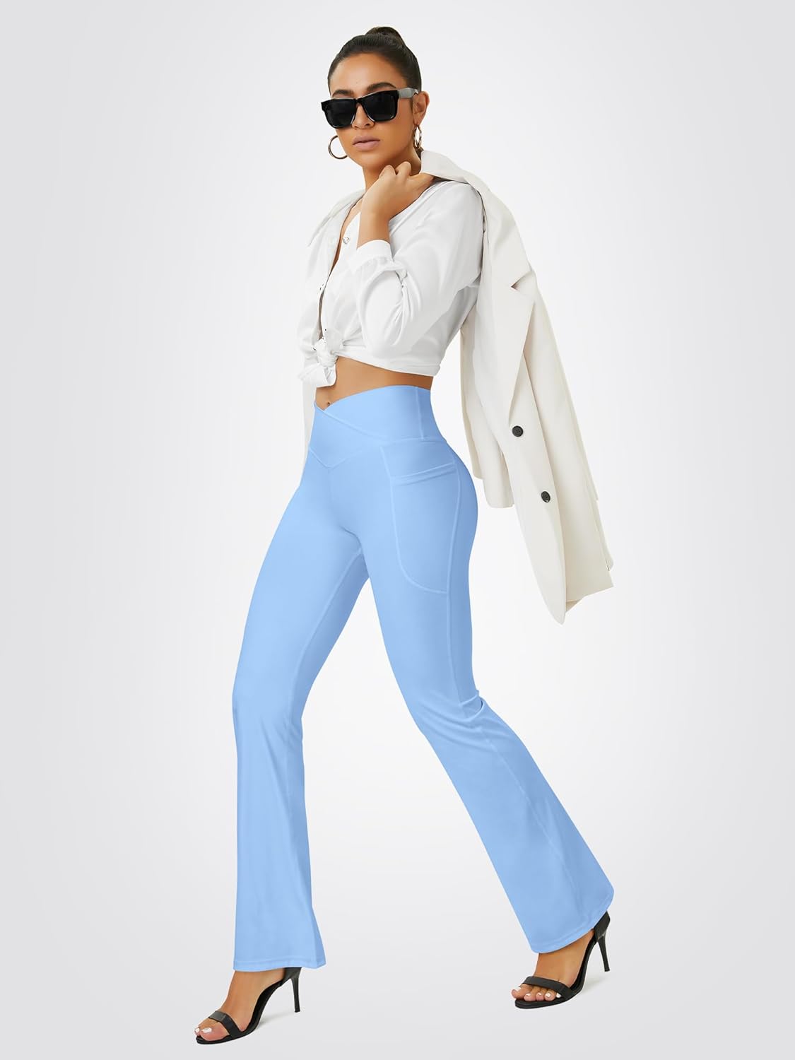 Yoga Pants Women, Flare Leggings for Women with Pockets Crossover High Waisted Bootcut Yoga Pants
