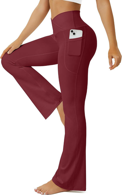 Yoga Pants Women, Flare Leggings for Women with Pockets Crossover High Waisted Bootcut Yoga Pants