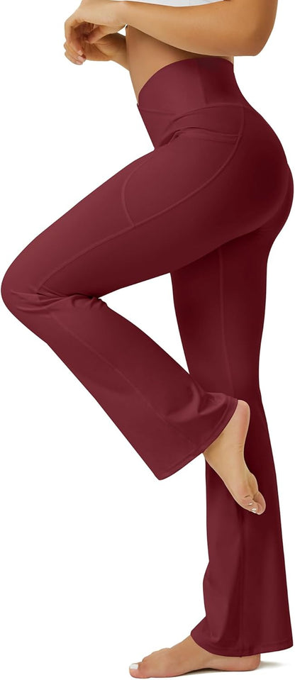 Yoga Pants Women, Flare Leggings for Women with Pockets Crossover High Waisted Bootcut Yoga Pants