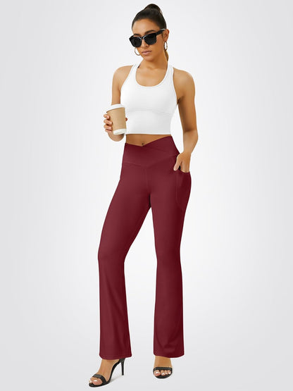 Yoga Pants Women, Flare Leggings for Women with Pockets Crossover High Waisted Bootcut Yoga Pants