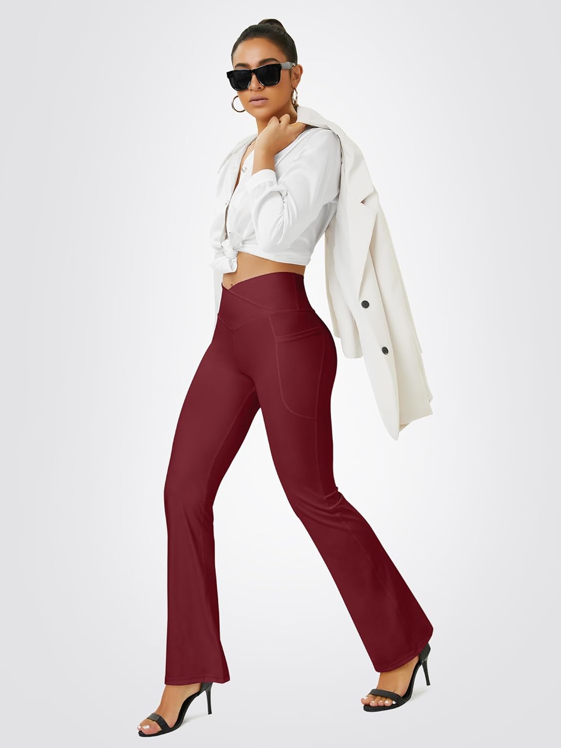 Yoga Pants Women, Flare Leggings for Women with Pockets Crossover High Waisted Bootcut Yoga Pants