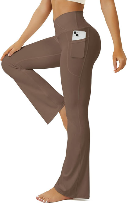 Yoga Pants Women, Flare Leggings for Women with Pockets Crossover High Waisted Bootcut Yoga Pants