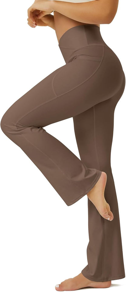 Yoga Pants Women, Flare Leggings for Women with Pockets Crossover High Waisted Bootcut Yoga Pants