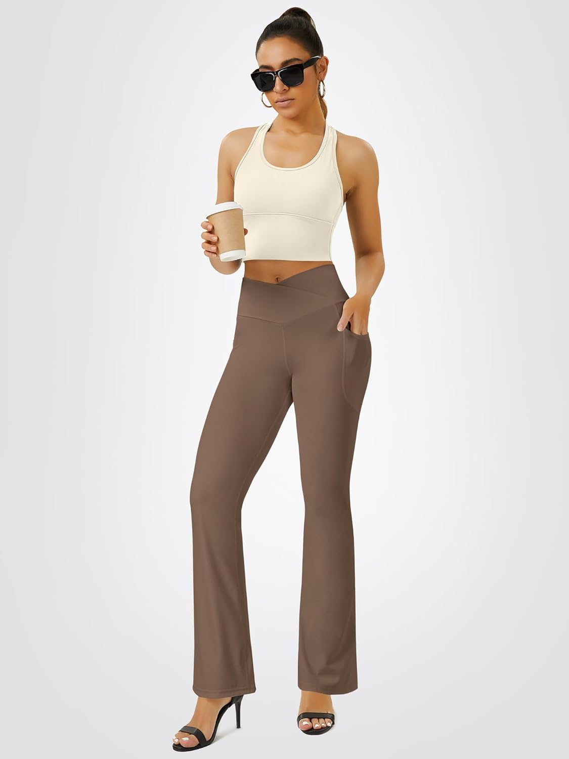 Yoga Pants Women, Flare Leggings for Women with Pockets Crossover High Waisted Bootcut Yoga Pants