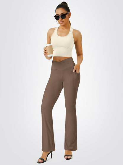 Yoga Pants Women, Flare Leggings for Women with Pockets Crossover High Waisted Bootcut Yoga Pants