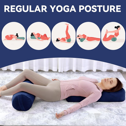 2 Pcs Yoga Bolster Pillow for Restorative Yoga, Rectangular and Cylinder Meditation Pillow Set with Carrying Handles, Supportive Cushion for Exercise Workout Stretching Meditation,Dark Blue