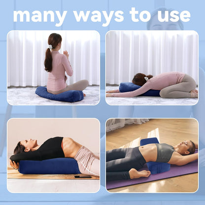 2 Pcs Yoga Bolster Pillow for Restorative Yoga, Rectangular and Cylinder Meditation Pillow Set with Carrying Handles, Supportive Cushion for Exercise Workout Stretching Meditation,Dark Blue