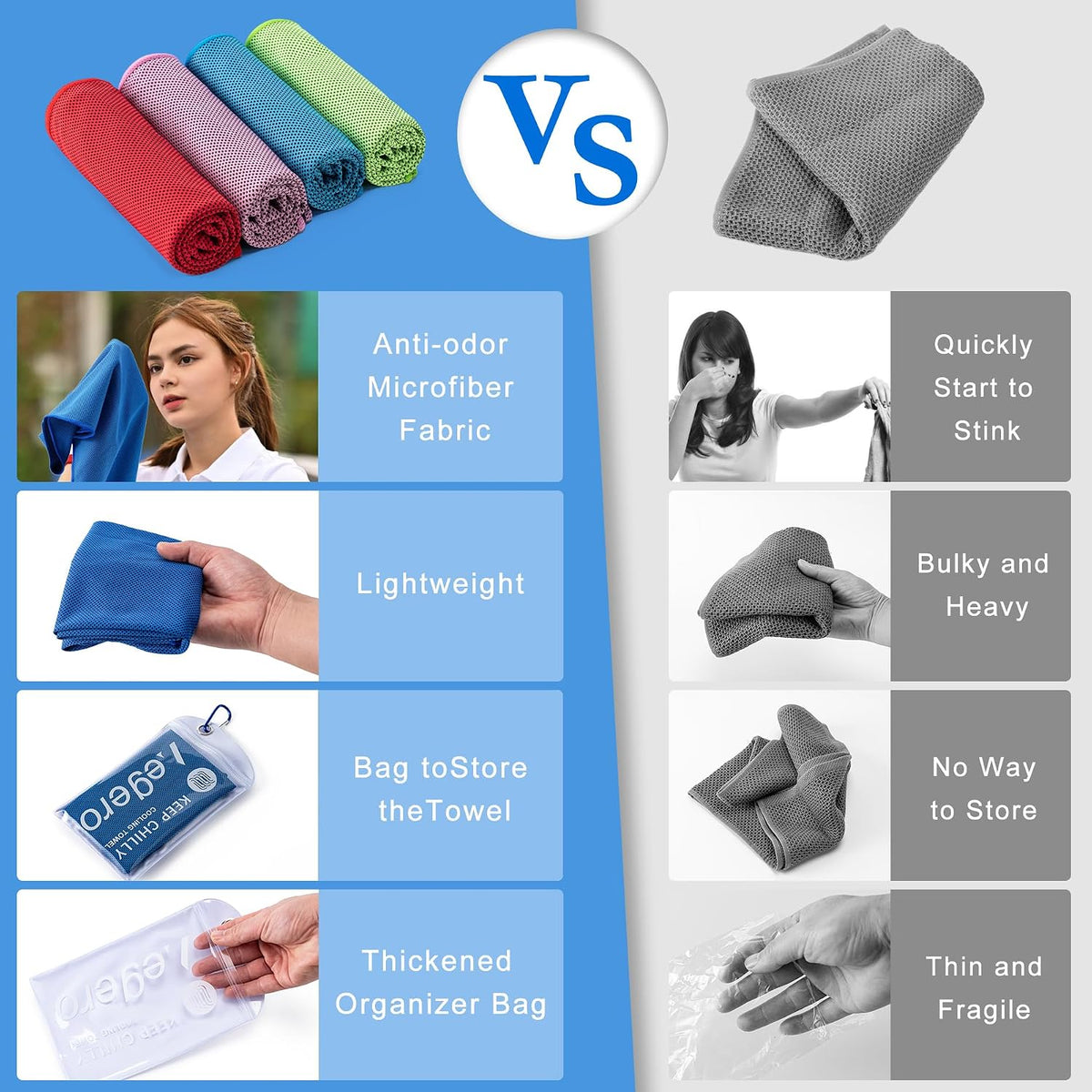 4Pack Cooling Towel 40"x12" Cooling Neck Wraps,Soft Breathable ChillyTowel