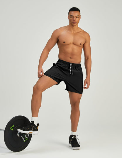 Mens 7'' Lightweight Athletic Shorts Quick Dry Gym Workout Running Shorts with Zipper Pockets