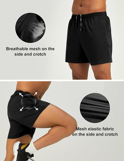 Mens 7'' Lightweight Athletic Shorts Quick Dry Gym Workout Running Shorts with Zipper Pockets