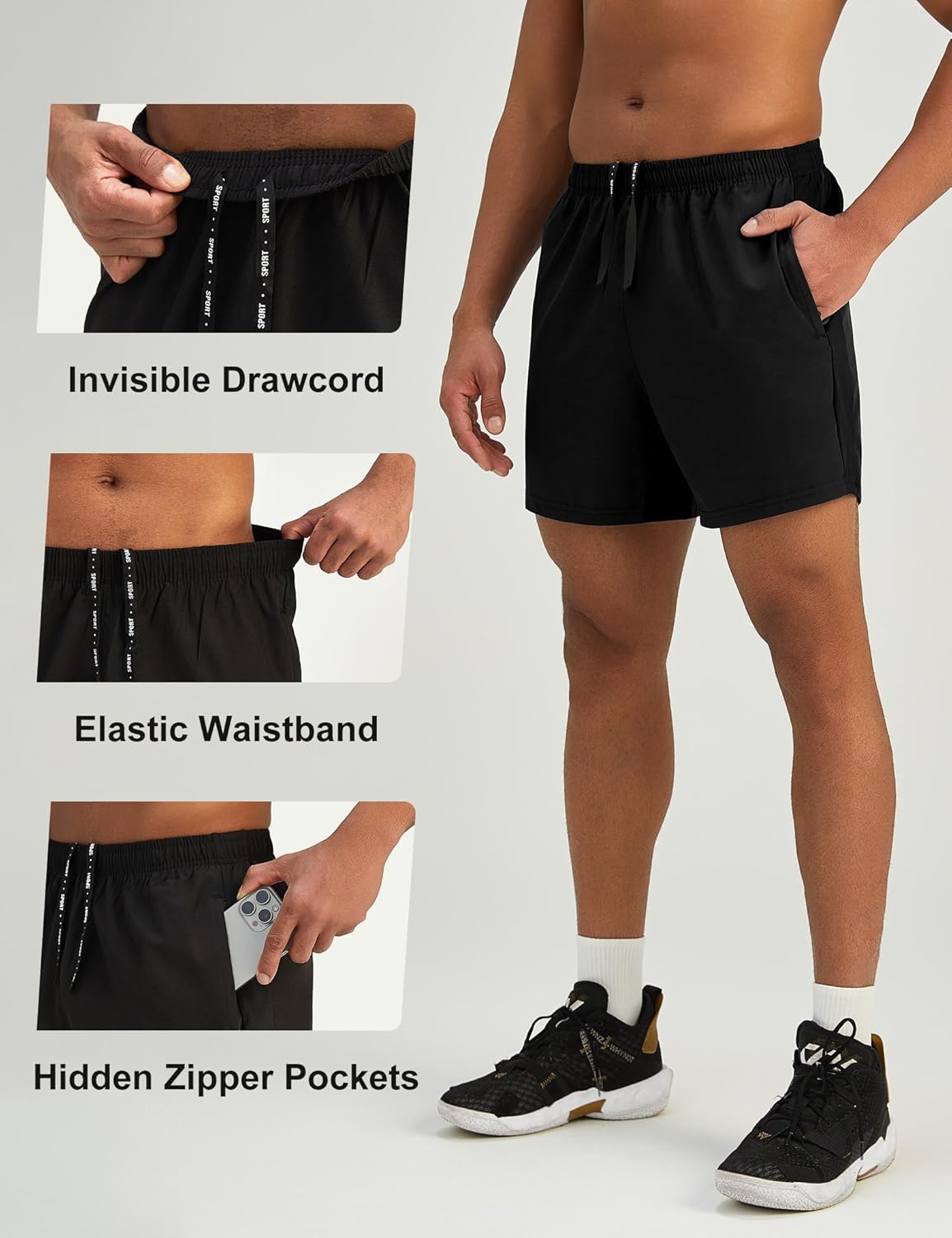 Mens 7'' Lightweight Athletic Shorts Quick Dry Gym Workout Running Shorts with Zipper Pockets