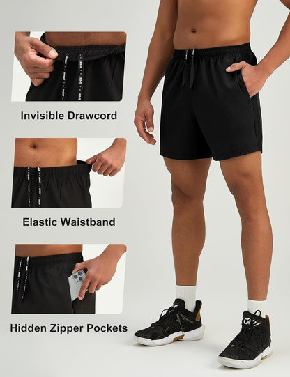 Mens 7'' Lightweight Athletic Shorts Quick Dry Gym Workout Running Shorts with Zipper Pockets