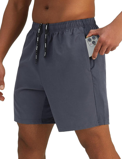 Mens 7'' Lightweight Athletic Shorts Quick Dry Gym Workout Running Shorts with Zipper Pockets