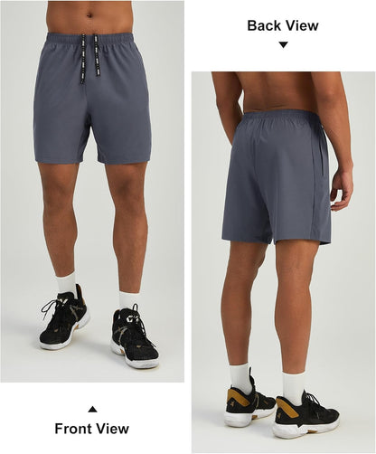 Mens 7'' Lightweight Athletic Shorts Quick Dry Gym Workout Running Shorts with Zipper Pockets