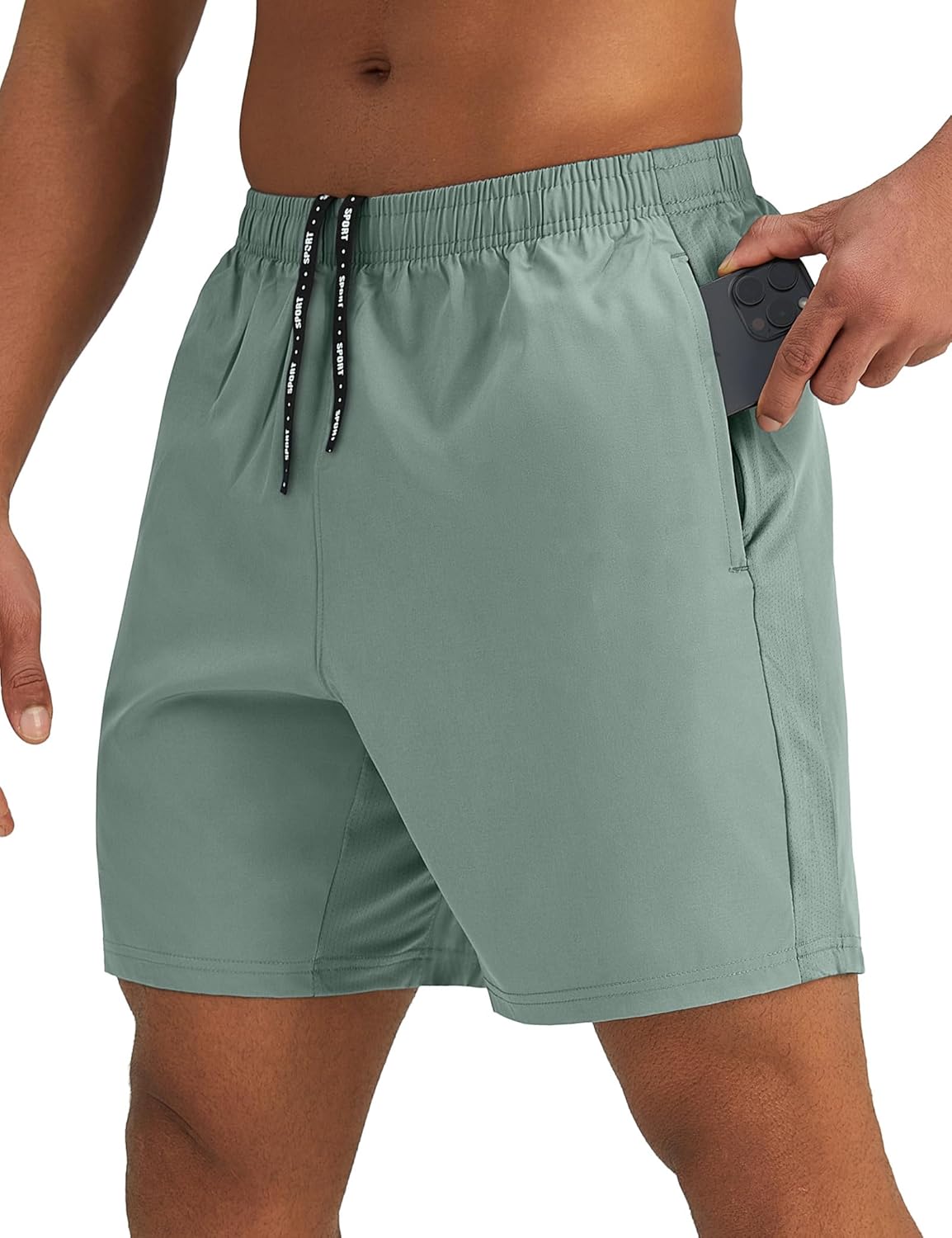 Mens 7'' Lightweight Athletic Shorts Quick Dry Gym Workout Running Shorts with Zipper Pockets