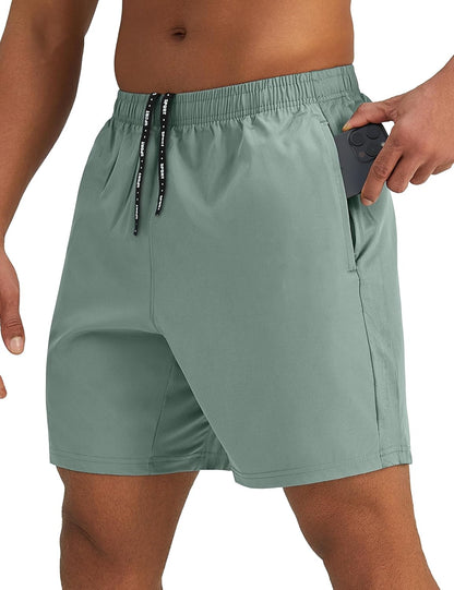 Mens 7'' Lightweight Athletic Shorts Quick Dry Gym Workout Running Shorts with Zipper Pockets