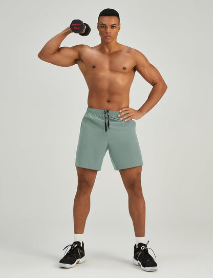 Mens 7'' Lightweight Athletic Shorts Quick Dry Gym Workout Running Shorts with Zipper Pockets