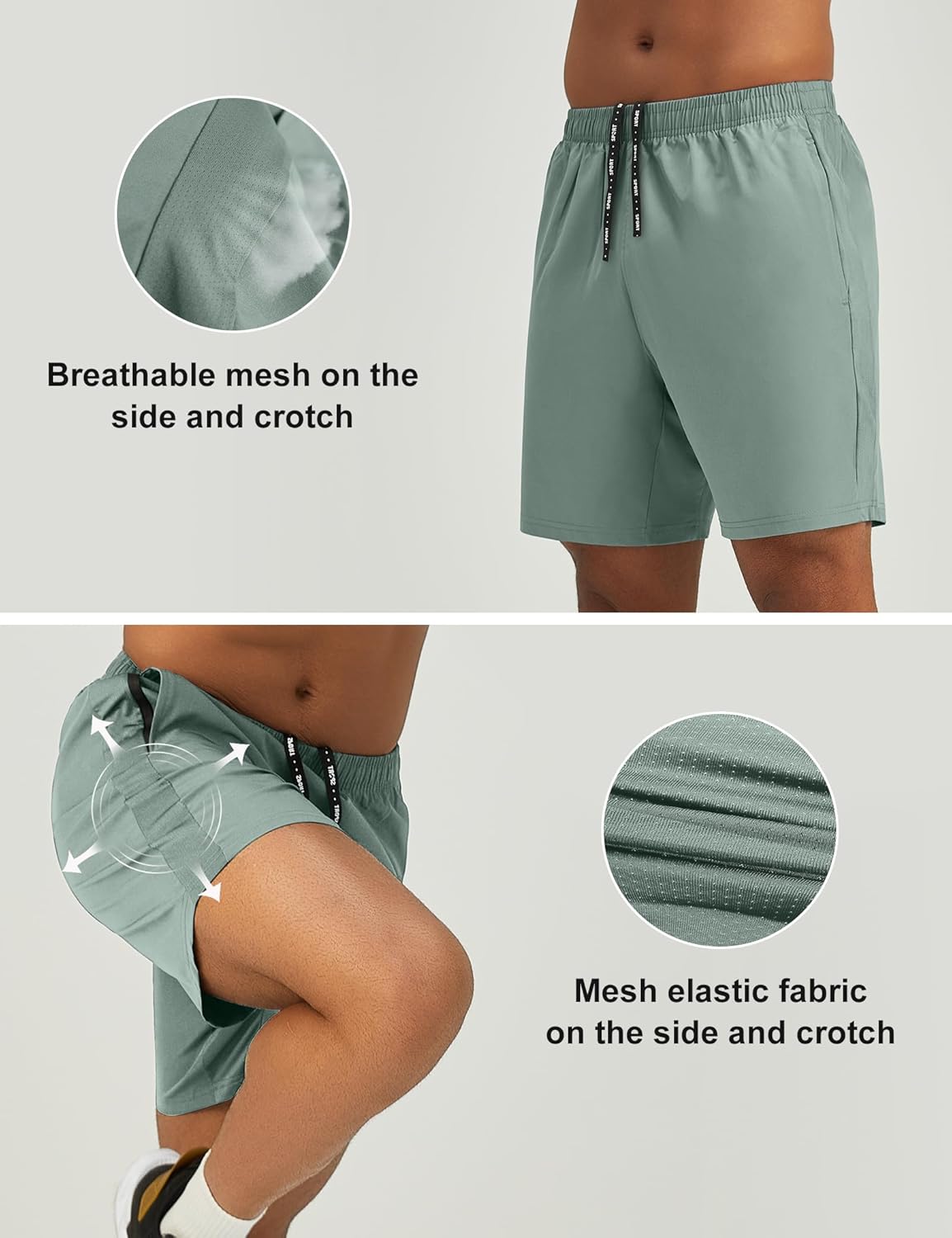Mens 7'' Lightweight Athletic Shorts Quick Dry Gym Workout Running Shorts with Zipper Pockets