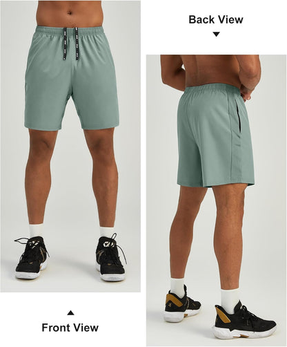 Mens 7'' Lightweight Athletic Shorts Quick Dry Gym Workout Running Shorts with Zipper Pockets