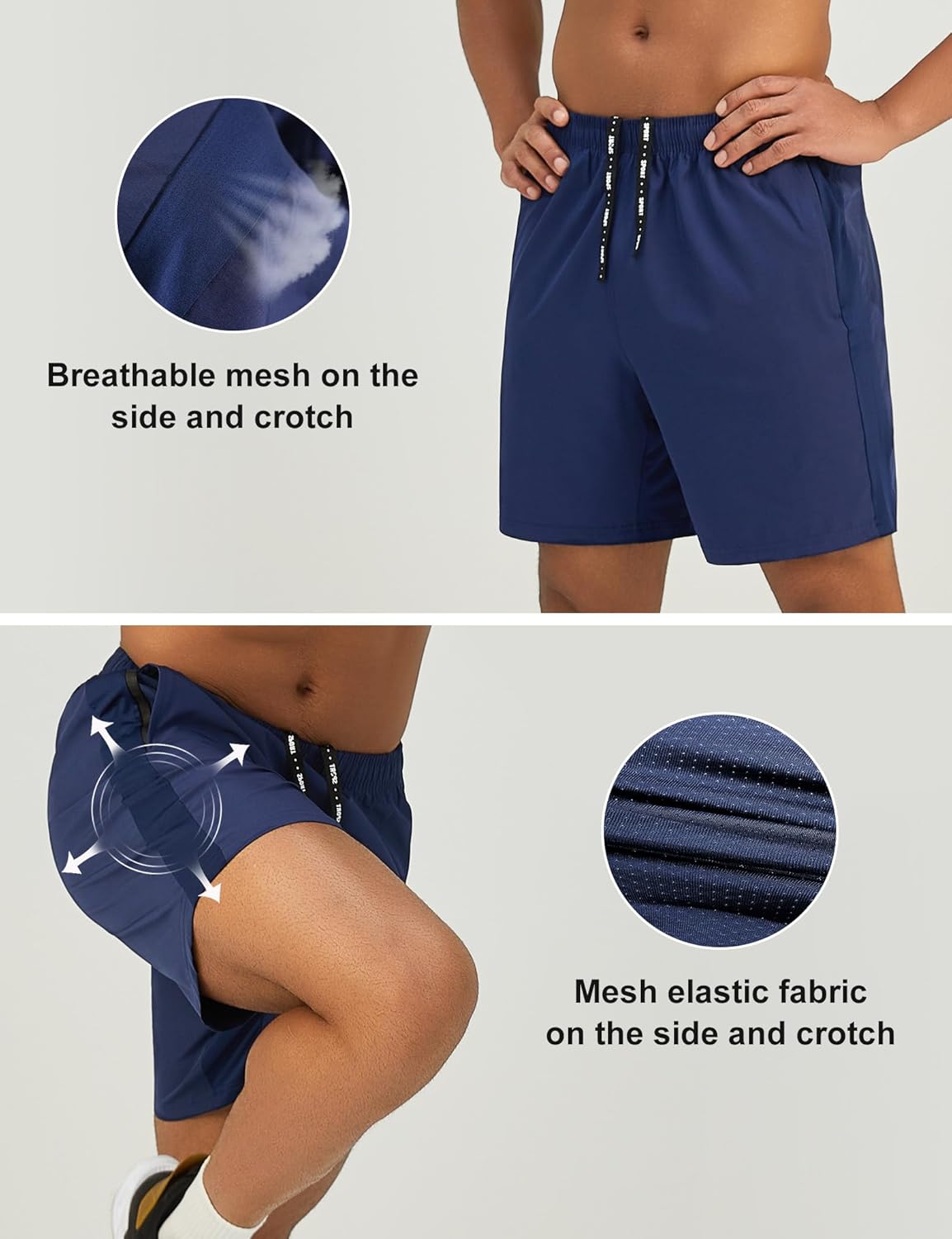 Mens 7'' Lightweight Athletic Shorts Quick Dry Gym Workout Running Shorts with Zipper Pockets