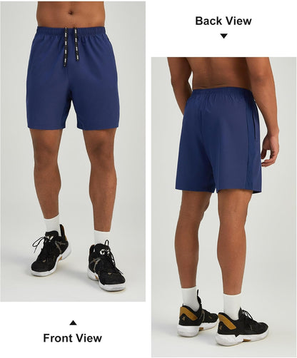 Mens 7'' Lightweight Athletic Shorts Quick Dry Gym Workout Running Shorts with Zipper Pockets