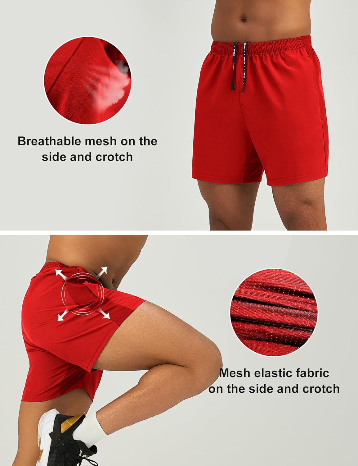 Mens 7'' Lightweight Athletic Shorts Quick Dry Gym Workout Running Shorts with Zipper Pockets