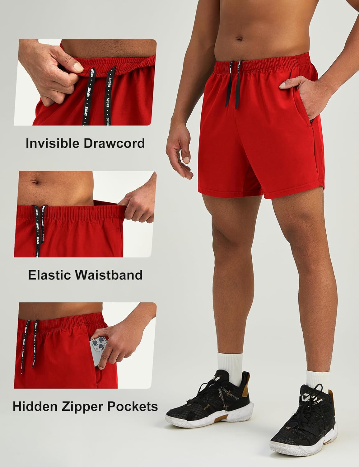Mens 7'' Lightweight Athletic Shorts Quick Dry Gym Workout Running Shorts with Zipper Pockets
