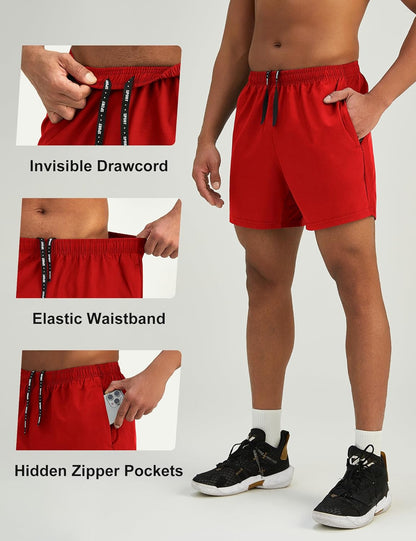 Mens 7'' Lightweight Athletic Shorts Quick Dry Gym Workout Running Shorts with Zipper Pockets
