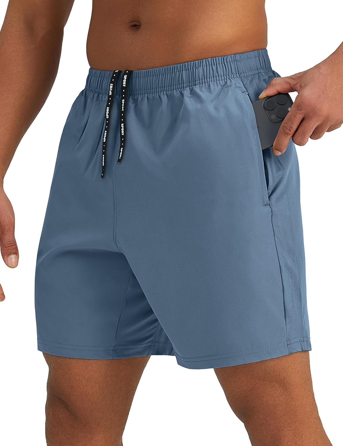Mens 7'' Lightweight Athletic Shorts Quick Dry Gym Workout Running Shorts with Zipper Pockets