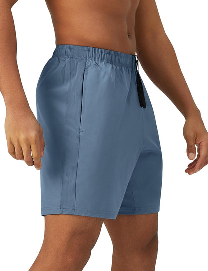 Mens 7'' Lightweight Athletic Shorts Quick Dry Gym Workout Running Shorts with Zipper Pockets