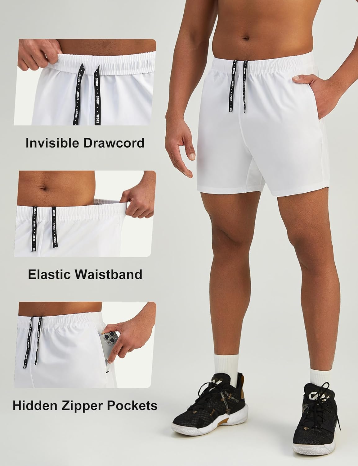 Mens 7'' Lightweight Athletic Shorts Quick Dry Gym Workout Running Shorts with Zipper Pockets
