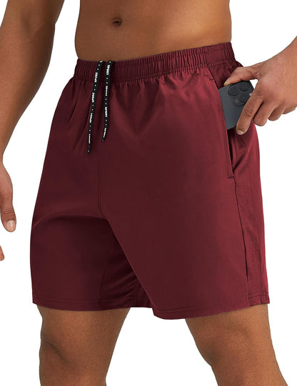 Mens 7'' Lightweight Athletic Shorts Quick Dry Gym Workout Running Shorts with Zipper Pockets