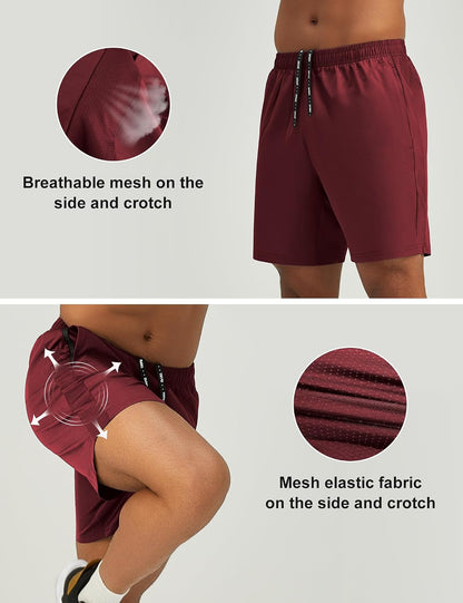 Mens 7'' Lightweight Athletic Shorts Quick Dry Gym Workout Running Shorts with Zipper Pockets