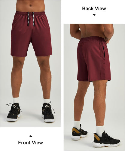 Mens 7'' Lightweight Athletic Shorts Quick Dry Gym Workout Running Shorts with Zipper Pockets