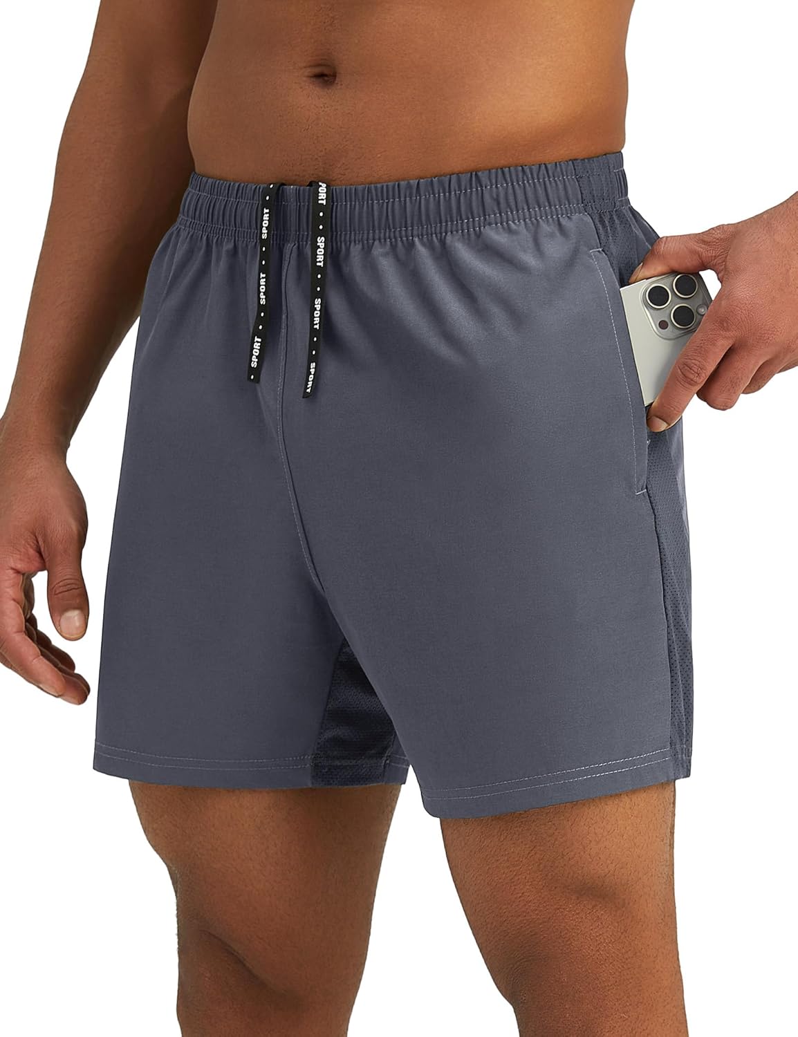 Mens 7'' Lightweight Athletic Shorts Quick Dry Gym Workout Running Shorts with Zipper Pockets