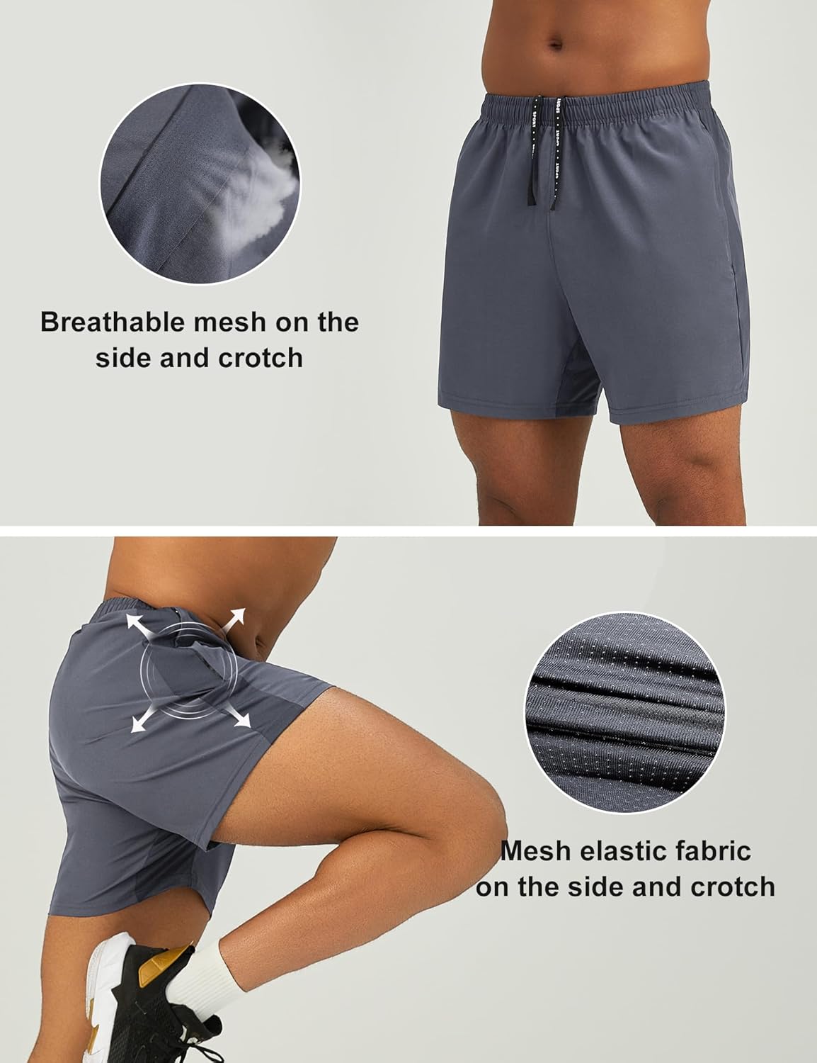 Mens 7'' Lightweight Athletic Shorts Quick Dry Gym Workout Running Shorts with Zipper Pockets