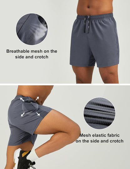 Mens 7'' Lightweight Athletic Shorts Quick Dry Gym Workout Running Shorts with Zipper Pockets