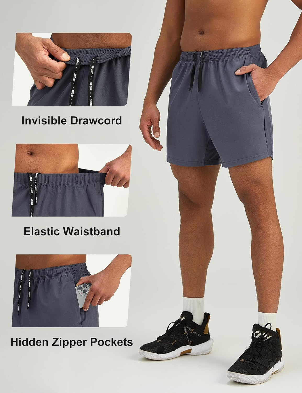 Mens 7'' Lightweight Athletic Shorts Quick Dry Gym Workout Running Shorts with Zipper Pockets