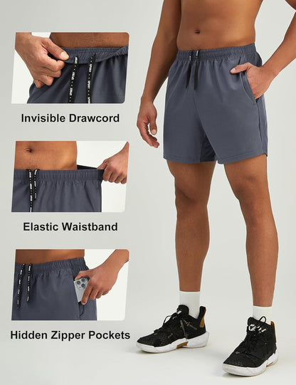 Mens 7'' Lightweight Athletic Shorts Quick Dry Gym Workout Running Shorts with Zipper Pockets
