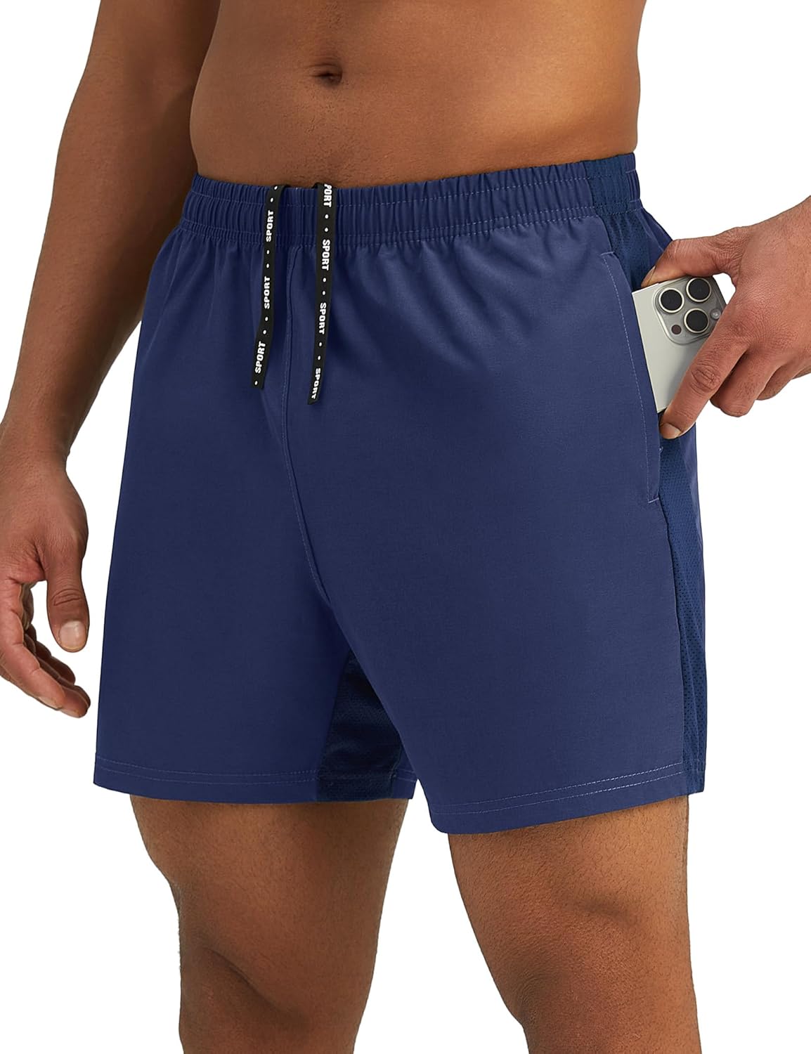 Mens 7'' Lightweight Athletic Shorts Quick Dry Gym Workout Running Shorts with Zipper Pockets