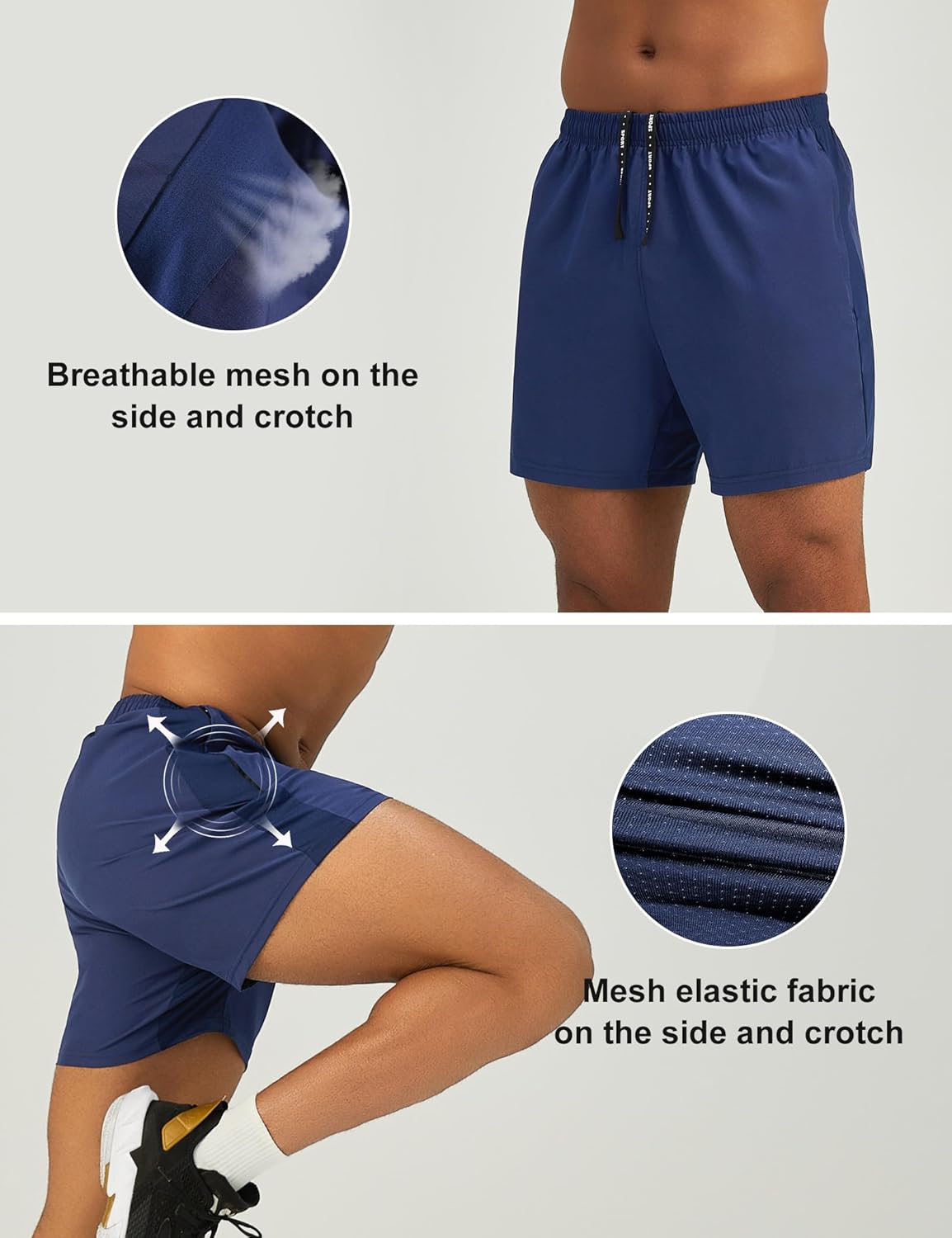 Mens 7'' Lightweight Athletic Shorts Quick Dry Gym Workout Running Shorts with Zipper Pockets
